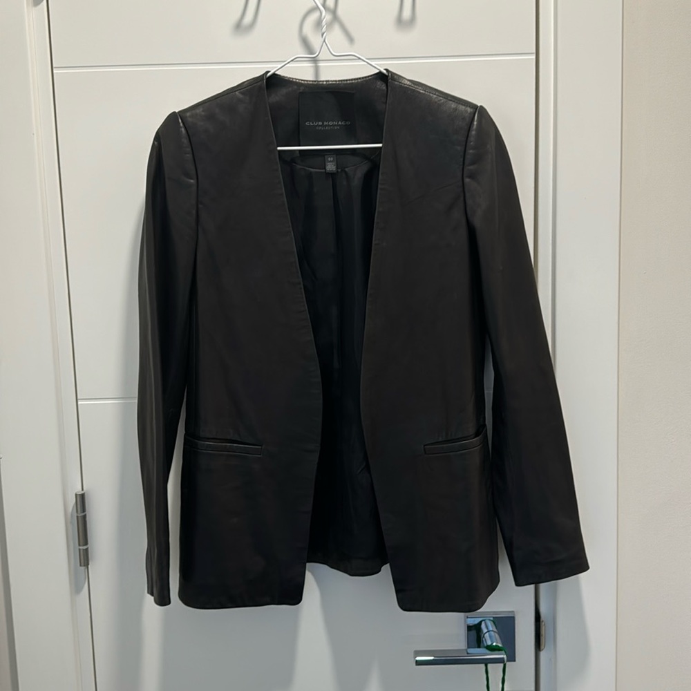 Club Monaco Real Leather Black Blazer - Main Image
